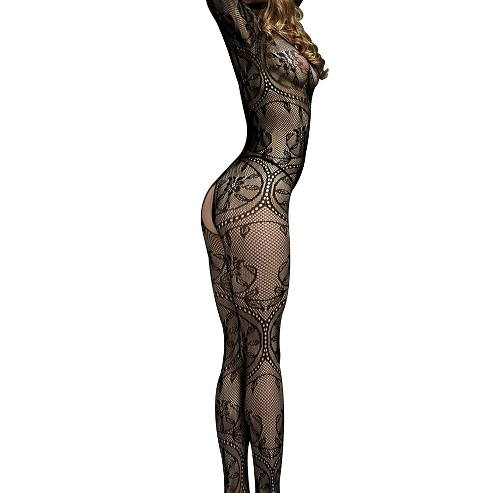 Love in Leather Rimes Long Sleeve Crotchless Bodysuit