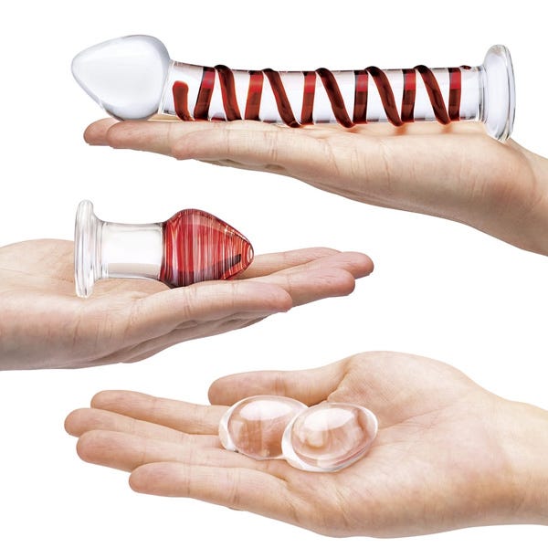Glas 4-Piece Mr Swirly Glass Dildo and Yoni Egg Set