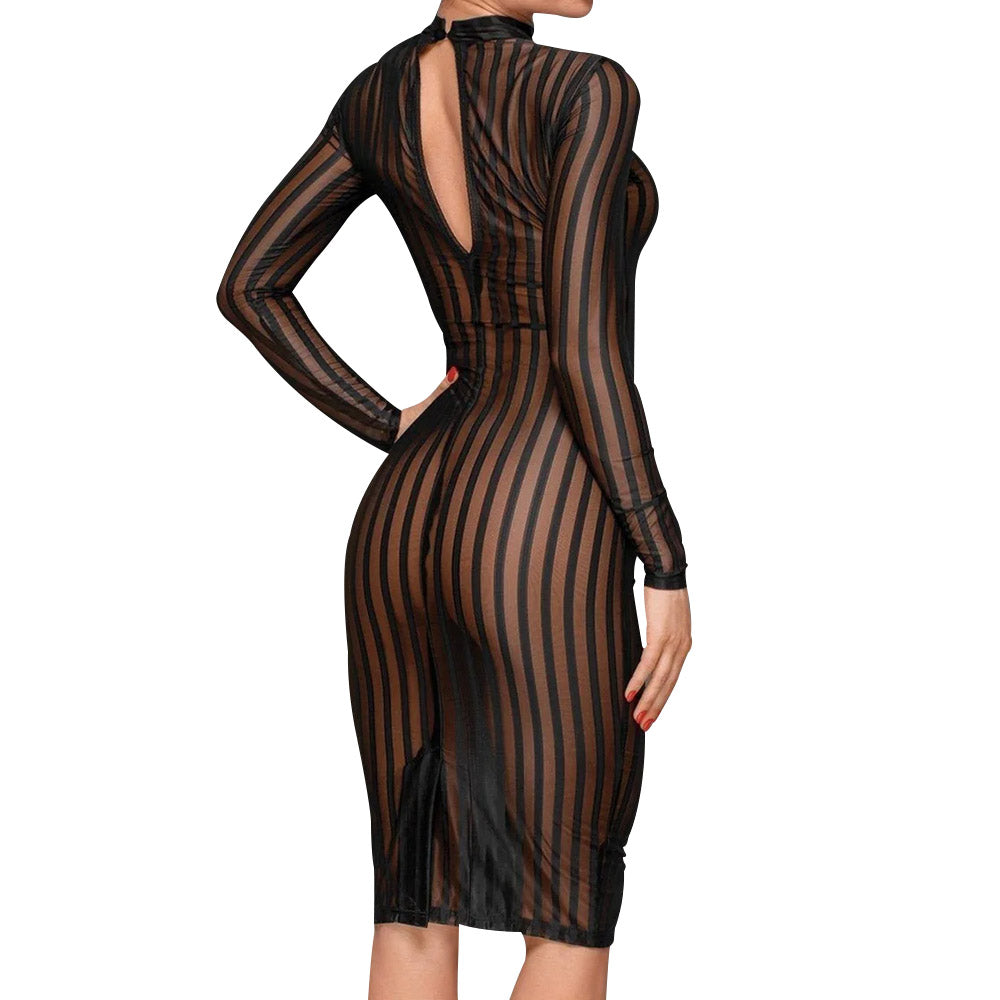 Noir Classic Tuelle Stripe Dress