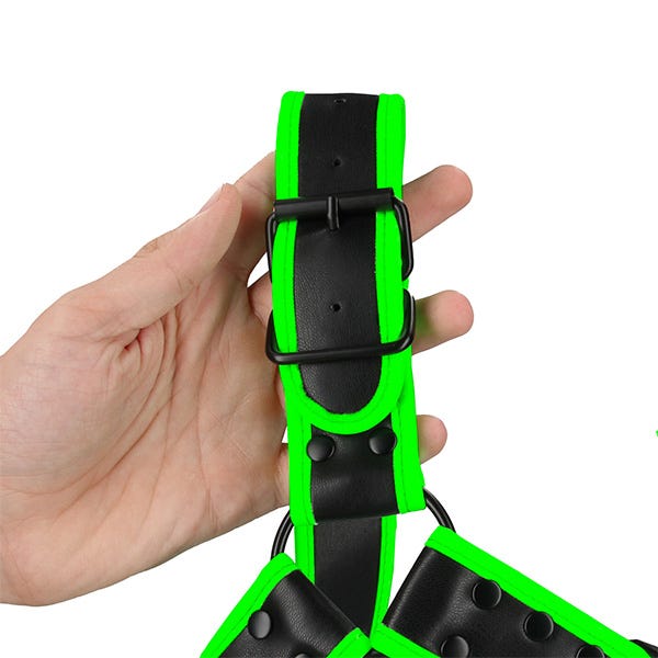 Ouch! Glow In the Dark Bonded Leather Bulldog Harness with Buckles