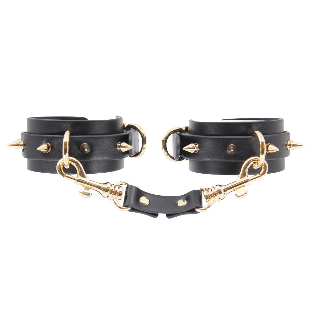 Love in Leather Spiked Wrist Cuffs - Gold