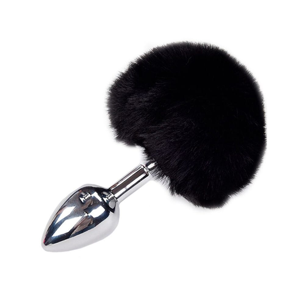 Alive BDSM Line Anal Pleasure Metal Anal Fluffy Butt Plug Large - Black