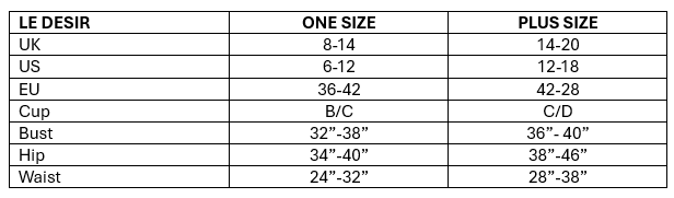 Le Desir Size Chart