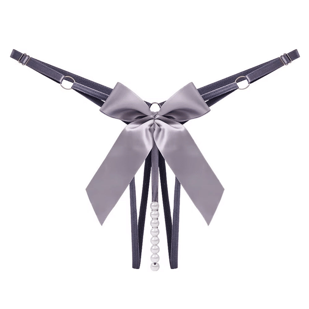 Love In Leather Pearl Bow Crotchless Panties