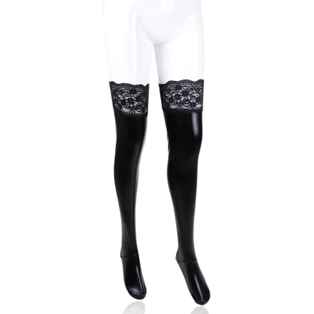 Poison Rose Wetlook Stockings with Lace