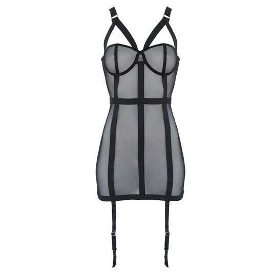 Love in Leather Muse Mesh Suspender Dress