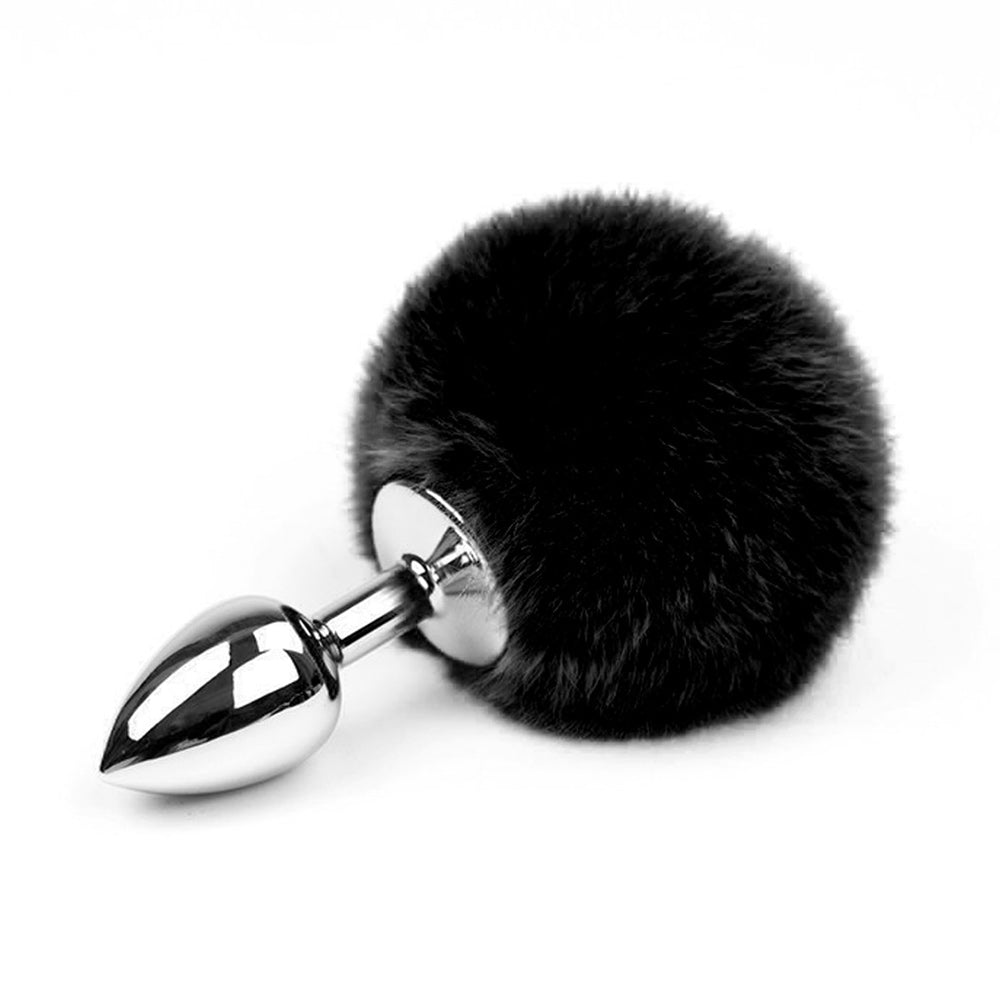 Love in Leather Bunny Tail Butt Plug - Black Small