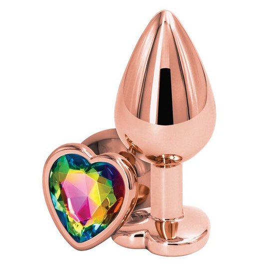 Rear Assets Rose Gold Heart Butt Plug - Medium - Rainbow