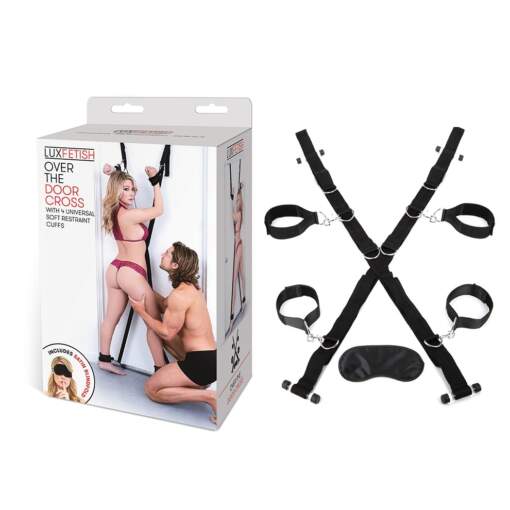 Lux Fetish Over the Door Cross with Universal soft Restraint Cuffs