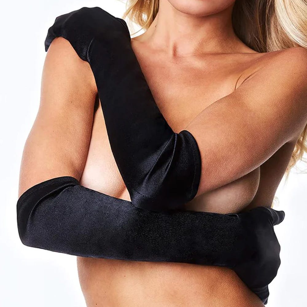 Baci - 6510 Satin Opera Gloves - Black