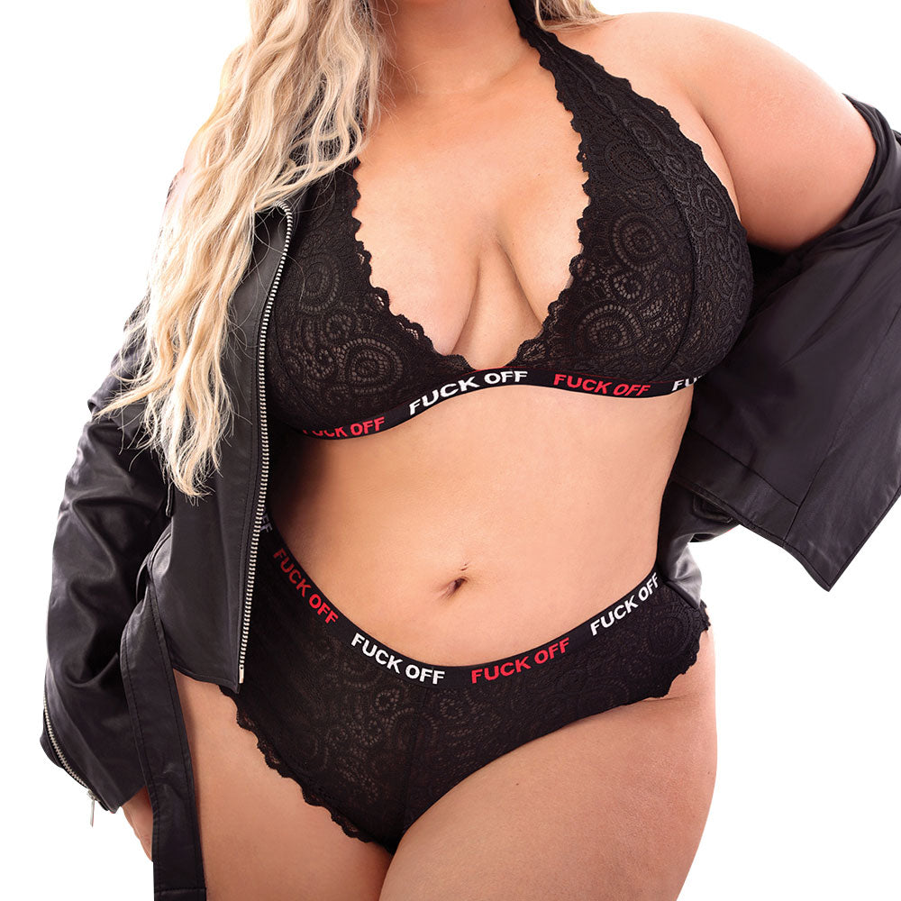 Fantasy Lingerie Vibe F*ck Off Queen Size Lace Bralette & Cheeky Panty Set