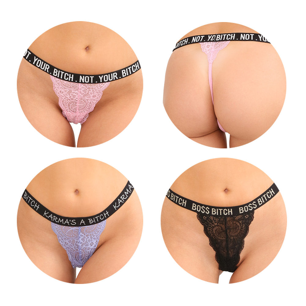 Fantasy Lingerie Vibes Bitch Panty Pack 3-Piece Lace Thong Set