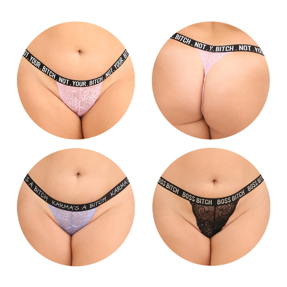 Fantasy Lingerie Vibes Bitch Panty Pack 3-Piece Lace Thong Set