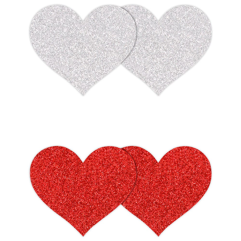 Pretty Pasties Red and Silver Glitter Heart 2-Pack