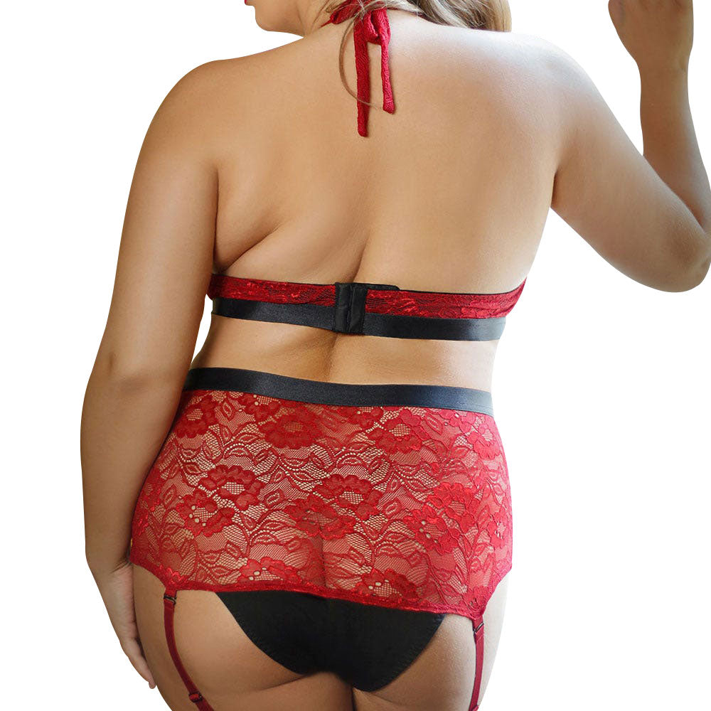 Fantasy Lingerie Curve Shay Halter Top & Crotchless High Waist Panty Set