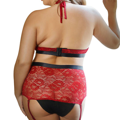 Fantasy Lingerie Curve Shay Halter Top & Crotchless High Waist Panty Set