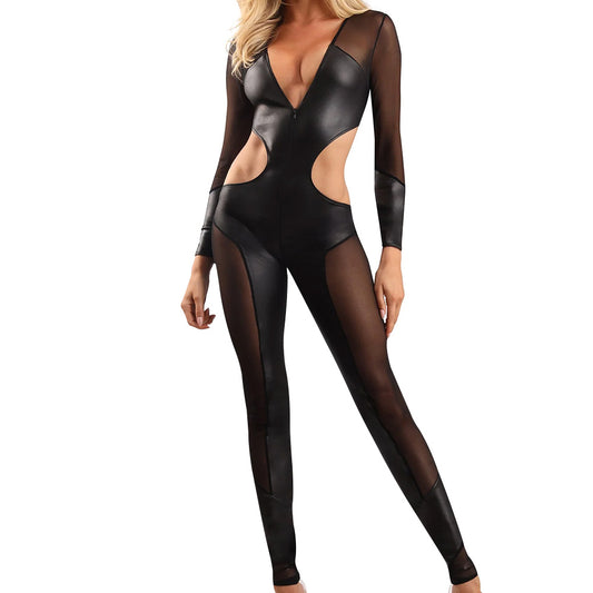 Fantasy Lingerie Edge Wetlook & Mesh Catsuit