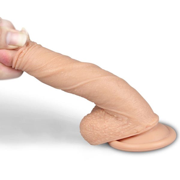 Lovetoy 7-Inch Dual-Layered Platinum Silicone Nature Cock with Balls Dildo