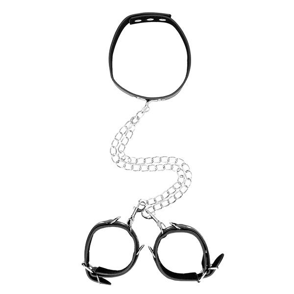 Ouch Black & White Bonded Leather Collar and Wrist Cuff