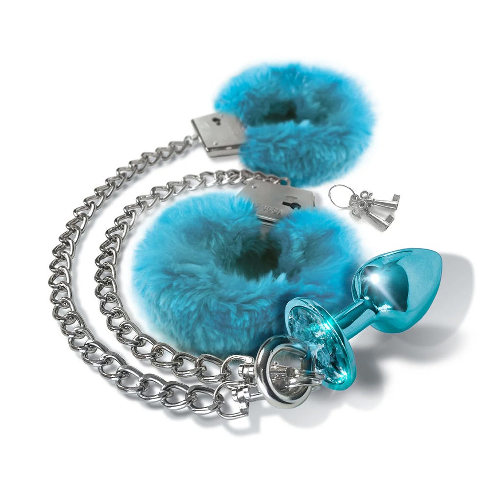 Nixie Metal Butt Plug Cuff Set - Blue