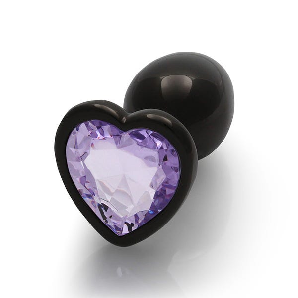 Ouch Purple Heart Gem Metal Black Plug Small