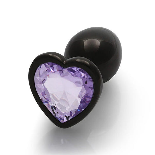 Ouch Purple Heart Gem Metal Black Plug Small