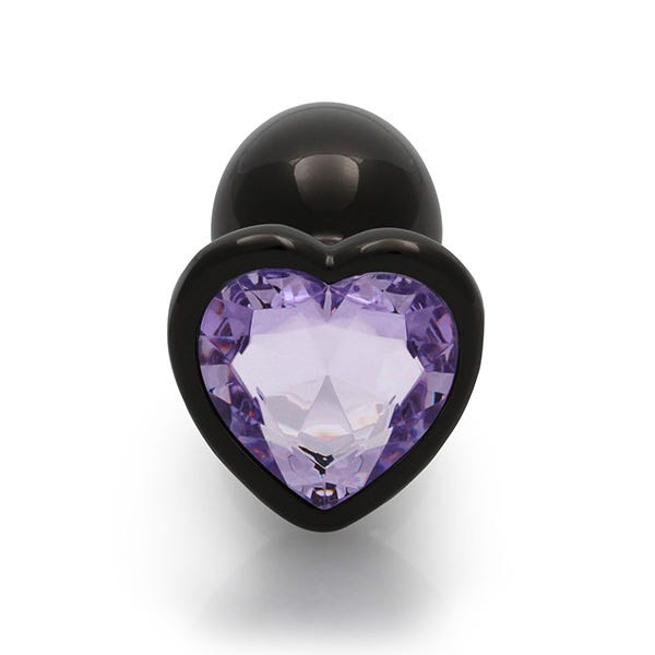 Ouch Purple Heart Gem Metal Black Plug Small