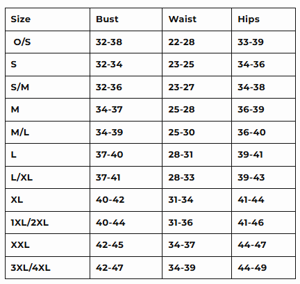 Roma Playboy Size Chart Womens