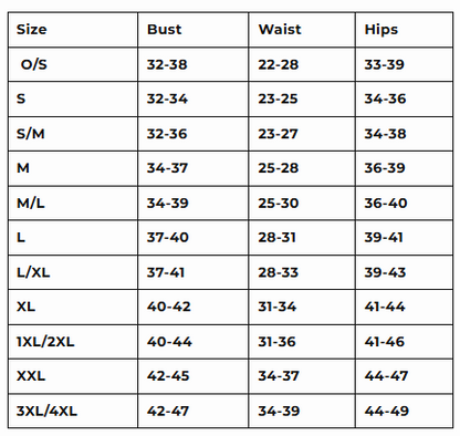 Roma Playboy Size Chart Womens